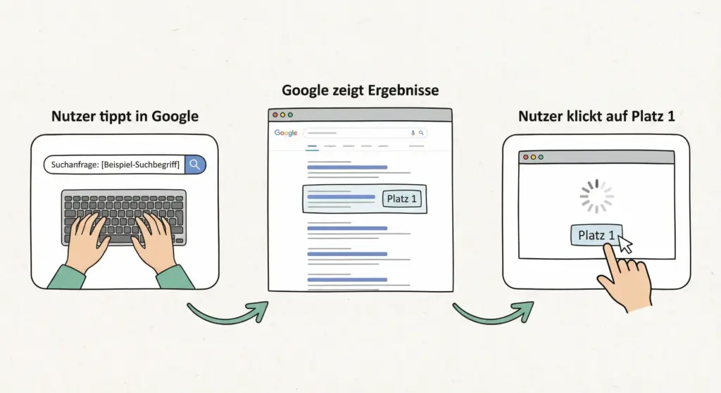 Ablauf einer Google Suche in drei Schritten
