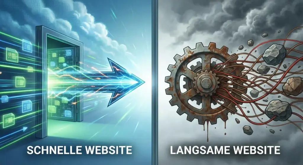 Blitschnelle Website im Vergleich zu einem steinalten Zahnrad